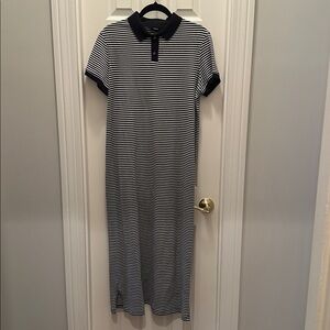 Theory Navy and White Stripe Pima Cotton Maxi Women's Dress Size Large.